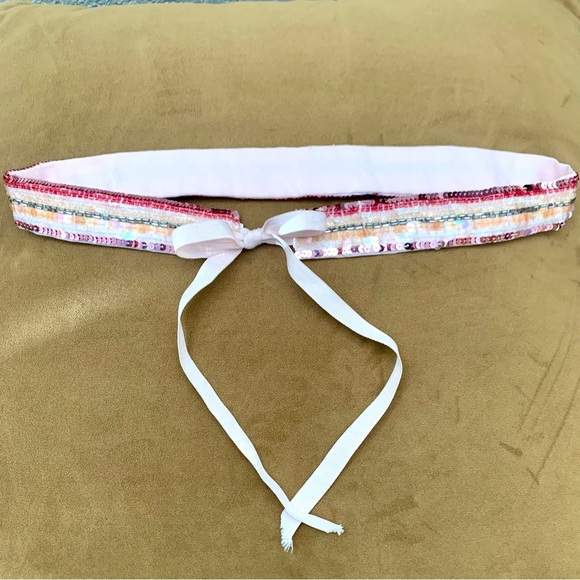 Sequined shimmer sparkly fabric tie belt - Picture 2 of 8
